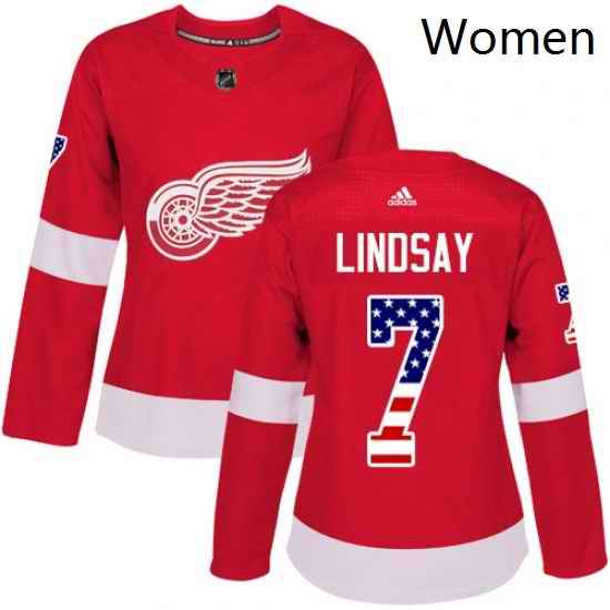 Womens Adidas Detroit Red Wings 7 Ted Lindsay Authentic Red USA Flag Fashion NHL Jersey